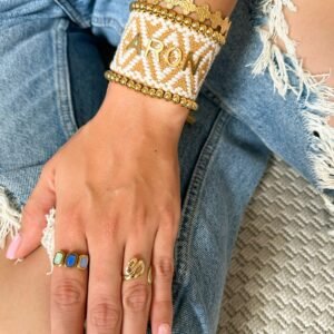 Brazalete HILO Grueso Marrón y Blanco para personalizar