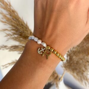 Pulsera Ancla Dorada personalizada con inicial