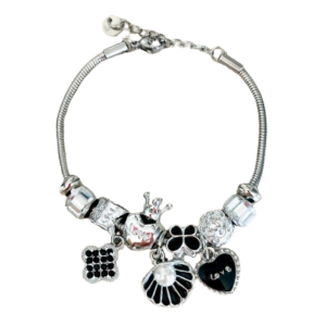 Pulsera Caliope Plateada Charms Negros