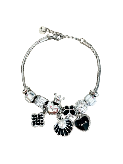 Pulsera Caliope Plateada Charms Negros