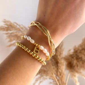 Pulsera Perlas y Cuentas Inicial Acero