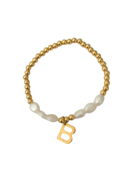 Pulsera Perlas y Cuentas Inicial Acero