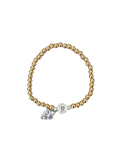 Pulsera Cuentitas doradas con Inicial de Nácar