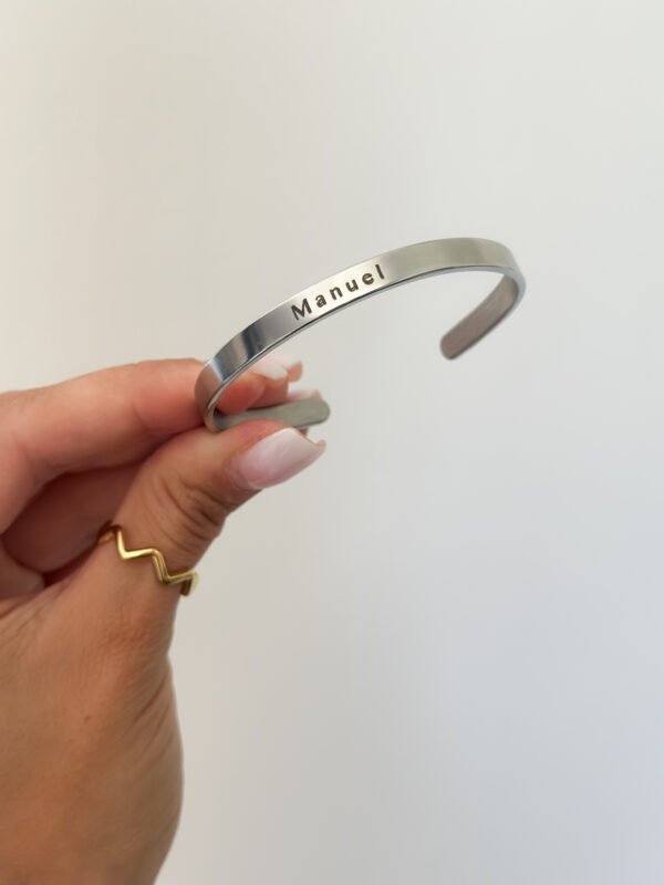 Pulsera Plateada - Grabado laser 6mm Ideal para chicos - Imagen 2