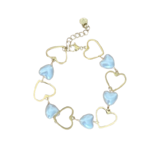 Pulsera corazones perlados y dorados