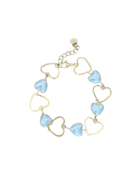 Pulsera corazones perlados y dorados