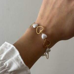 Pulsera corazones perlados y dorados