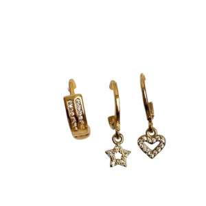 Pack Aros + Pendientes corazón + Pendientes estrellas