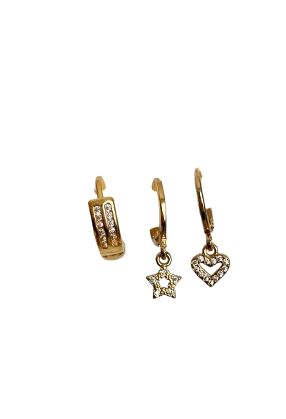 Pack Aros + Pendientes corazón + Pendientes estrellas