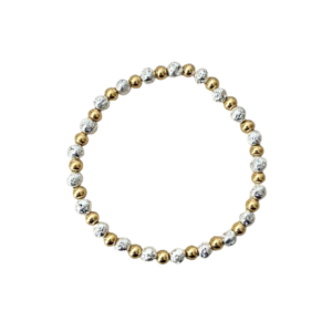Pulsera cuentitas acero y piedra volcánica