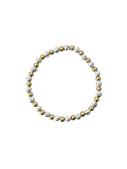 Pulsera cuentitas acero y piedra volcánica