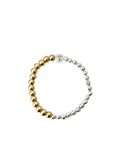 Pulsera Nácar de cuentitas acero inoxidable y piedra volcánica