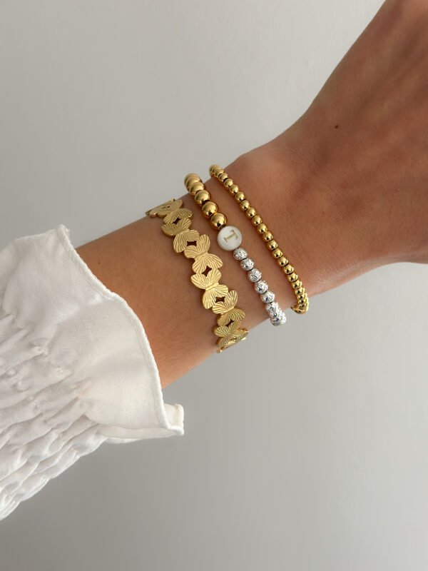 Pulsera Nácar de cuentitas acero inoxidable y piedra volcánica - Imagen 3