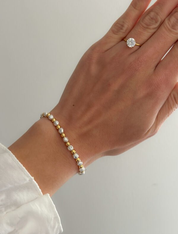Pulsera cuentitas acero y piedra volcánica - Imagen 2