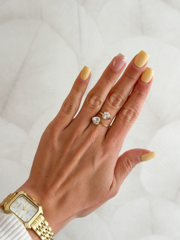 Anillo doble piedra de corazón brillante - Imagen 3