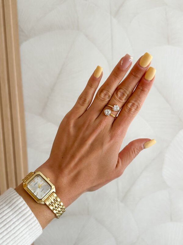 Anillo doble piedra de corazón brillante - Imagen 4