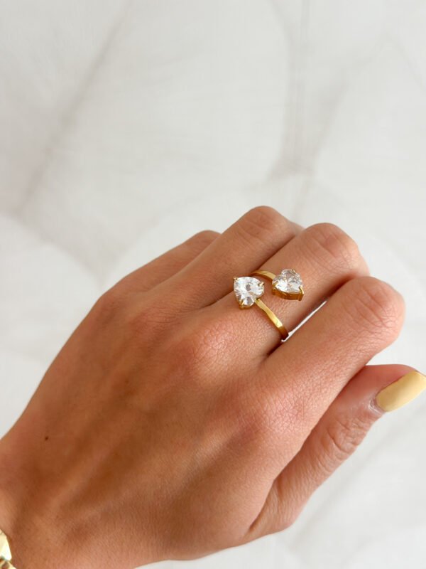 Anillo doble piedra de corazón brillante - Imagen 5