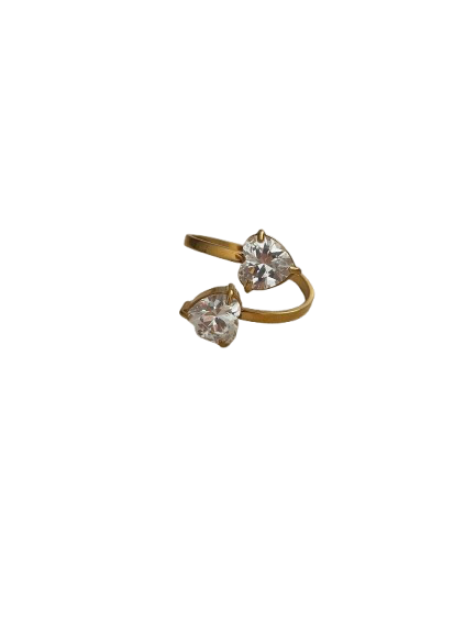 Anillo doble piedra de corazón brillante