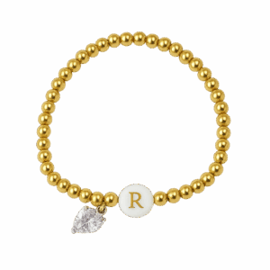 Pulsera Cuentitas doradas con Inicial de Nácar