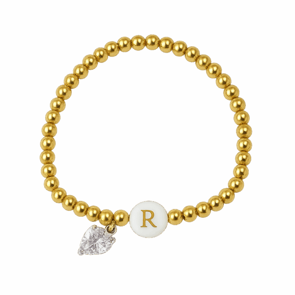Pulsera Cuentitas doradas con Inicial de Nácar