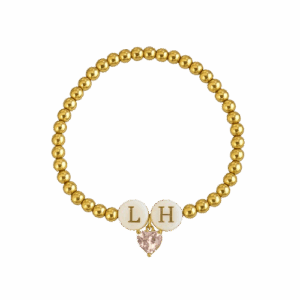 Pulsera cuentitas doradas con dos iniciales de nácar