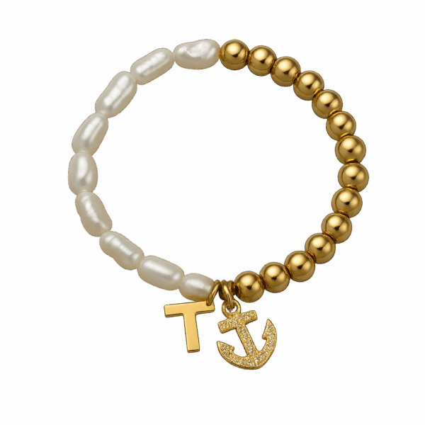 Pulsera Ancla Dorada personalizada con inicial