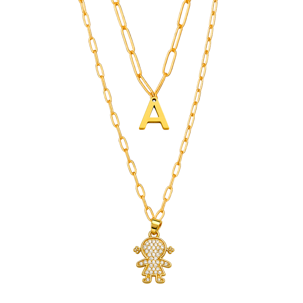 Collar Doble con Inicial y Charms Niño/Niña
