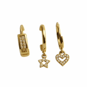 Pack Aros + Pendientes corazón + Pendientes estrellas
