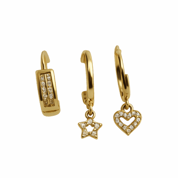 Pack Aros + Pendientes corazón + Pendientes estrellas