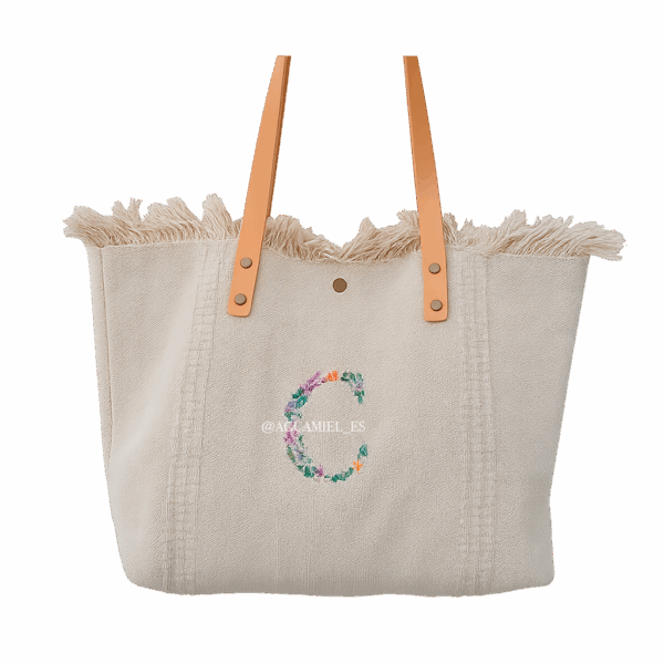 Bolso verano bordado con inicial de florecitas