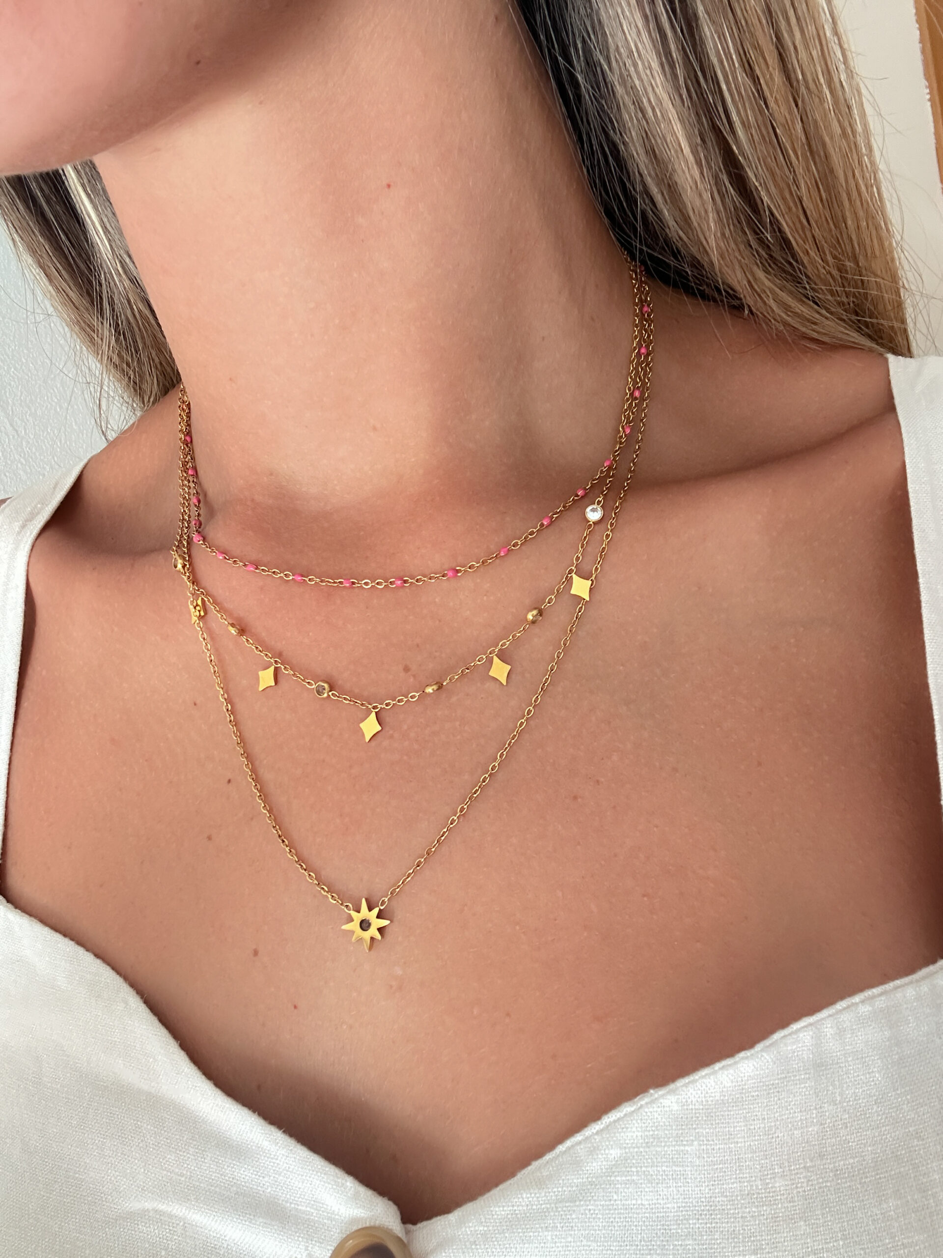 Collar Tres Capas Rosa - Imagen 2