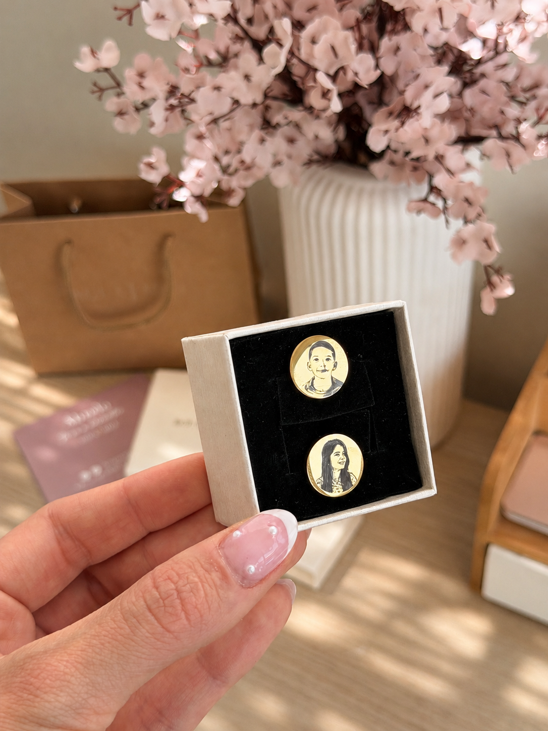 Gemelos personalizados grabados con foto o iniciales - Imagen 2